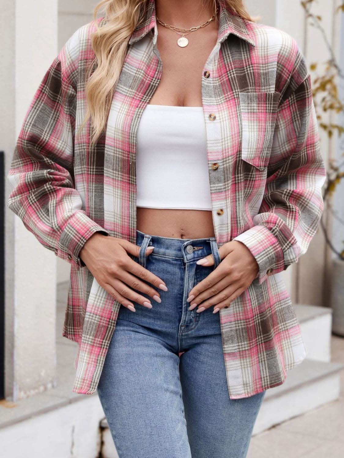 Plaid collared long sleeve shirt - Love Salve